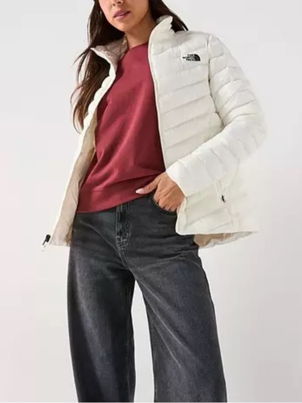 The North Face womens 550 Down Jacket Sz small Winter Cozy Layers Neutral cream